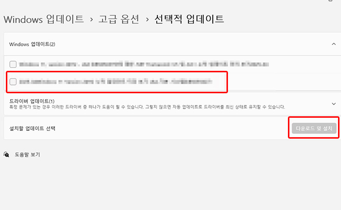 윈도우11 설정창에 고급옵션 및 선택적 업데이트