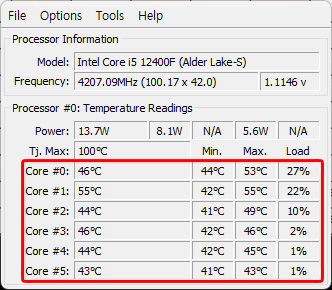 Core Temp 화면