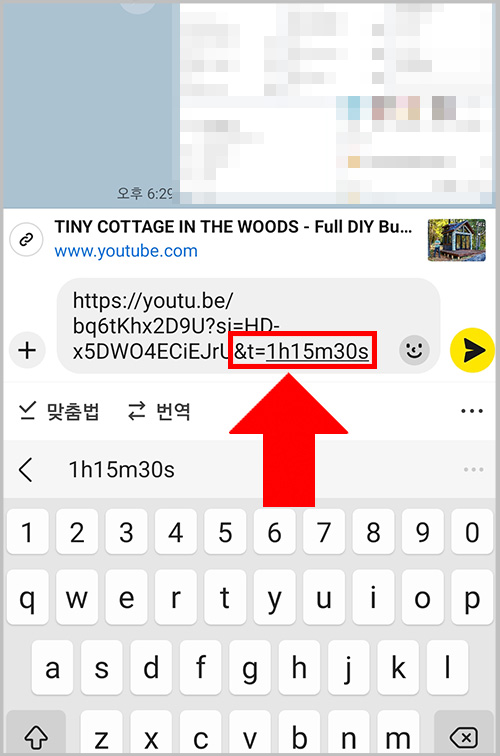 문자 메시지에 붙여넣기 한 화면