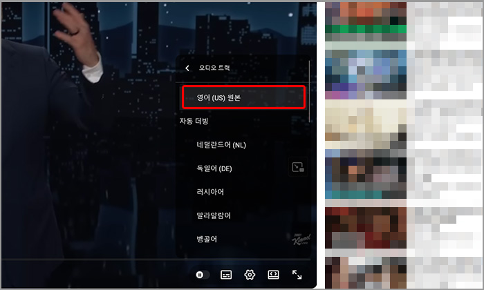 PC 유튜브 영상 하단에 옵션에 오디오 트랙